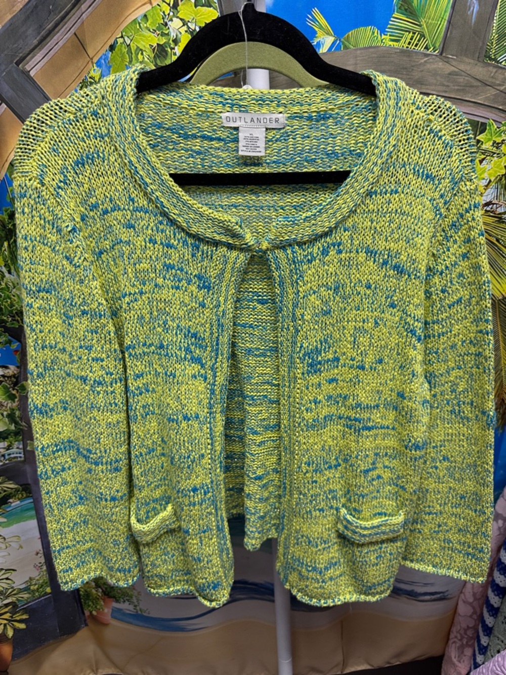 Outlander Green-Blue Marled Open Cardigan Sweater